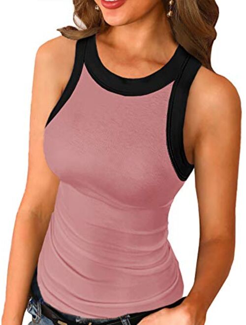 Womens Scoop Neck Henley Tank Tops Low Cut Solid Sexy Summer Sleeveless Button Down Shirts