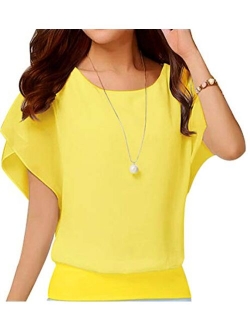 Neineiwu Women's Loose Casual Short Sleeve Chiffon Top T-Shirt Blouse