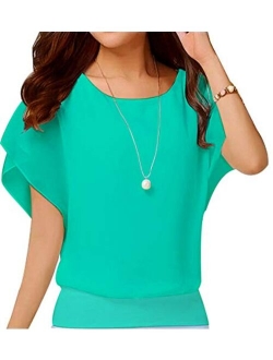 Neineiwu Women's Loose Casual Short Sleeve Chiffon Top T-Shirt Blouse