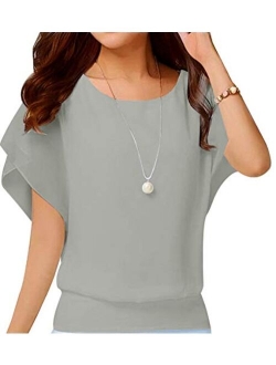 Neineiwu Women's Loose Casual Short Sleeve Chiffon Top T-Shirt Blouse