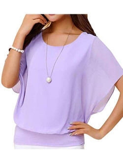 Neineiwu Women's Loose Casual Short Sleeve Chiffon Top T-Shirt Blouse