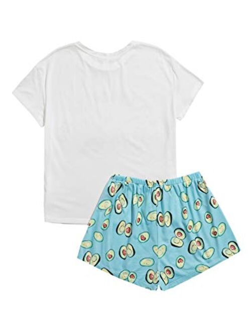 DIDK Women's Cute Cartoon Print Tee and Shorts Pajama Set