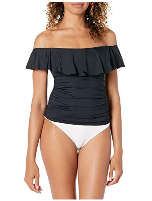 La Blanca Women's Island Goddess Off Shoulder Ruffle Tankini Swimsuit Top