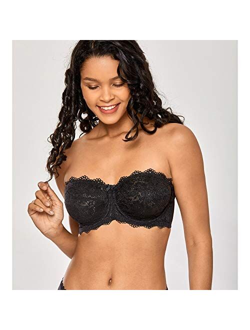 MELENECA Women's Balconette Bra with Padded Strap Half Cup Underwire Sexy  Lace