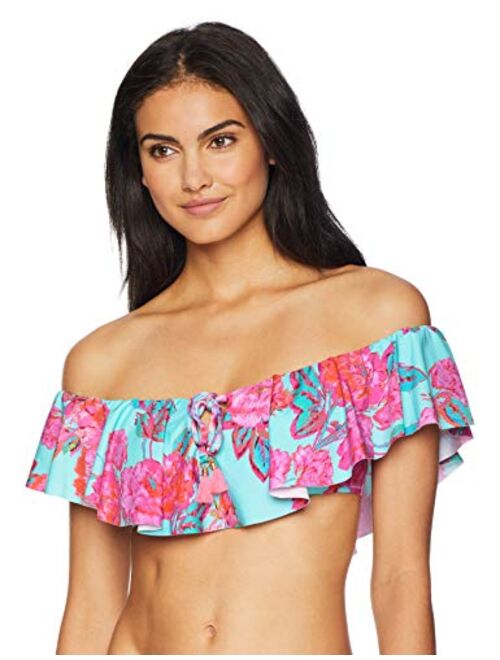 Nanette Lepore Women's Tie Front Ruffle Bandeau Bikini Swimsuit Top