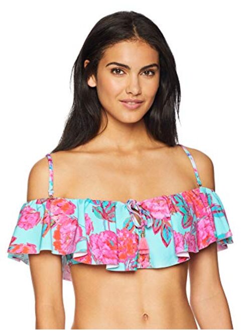 Nanette Lepore Women's Tie Front Ruffle Bandeau Bikini Swimsuit Top