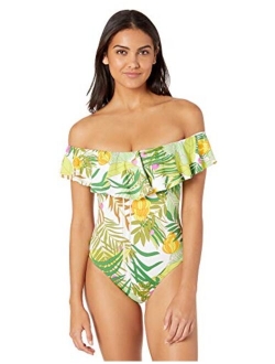 Women's Off-The-Shoulder Ruffle Bandeau One Piece Swimsuit