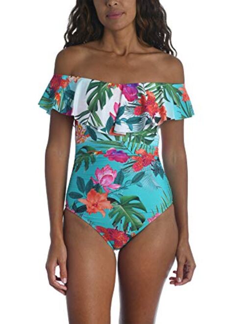 La Blanca Women's Off Shoulder Ruffle One Piece Swimsuit