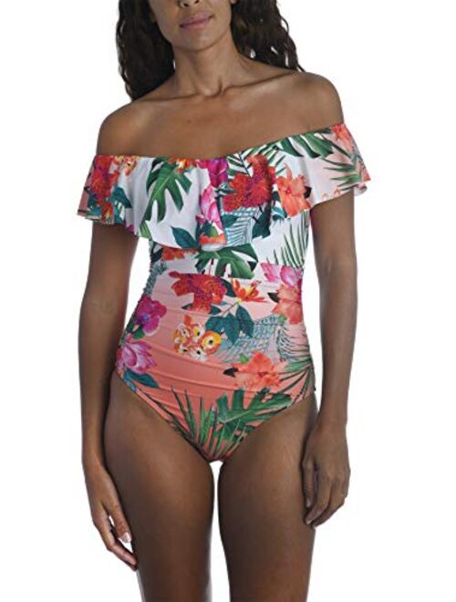 La Blanca Women's Off Shoulder Ruffle One Piece Swimsuit