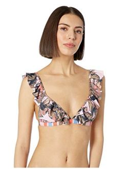 Women's Fixed Triangle with Ruffle Trim Bikini Top Swimsuit