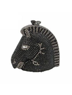 Sparkling 3D Horse Head Shape Women Crystal Clutch Bag Evening Wedding Handbags