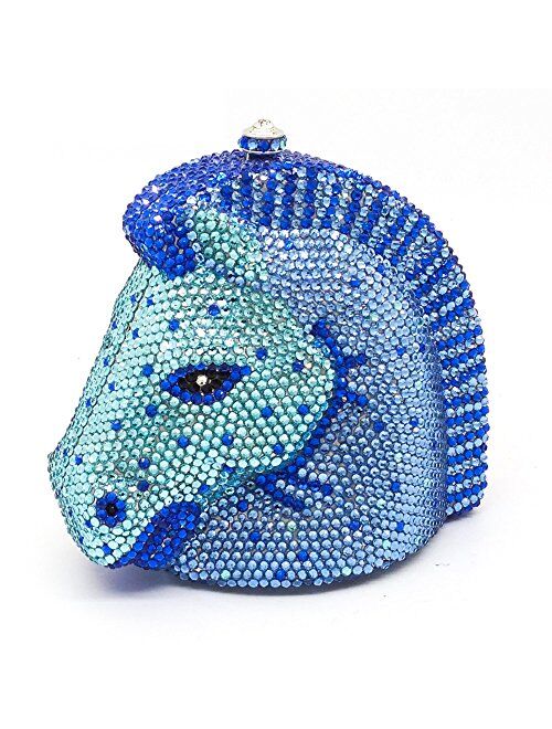 Boutique De FGG Sparkling 3D Horse Head Shape Women Crystal Clutch Bag Evening Wedding Handbags