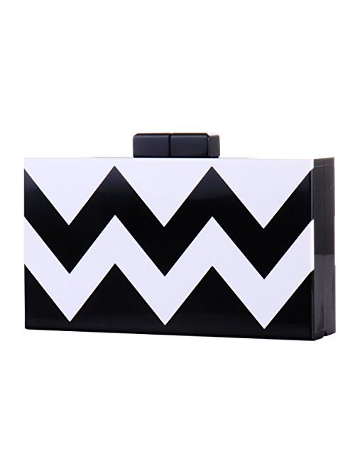 Women Acrylic Silver and Gold Box Clutch Purse Striped Evening Crossbody Bags