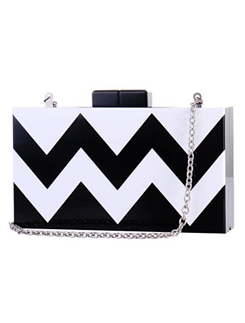 Women Acrylic Silver and Gold Box Clutch Purse Striped Evening Crossbody Bags