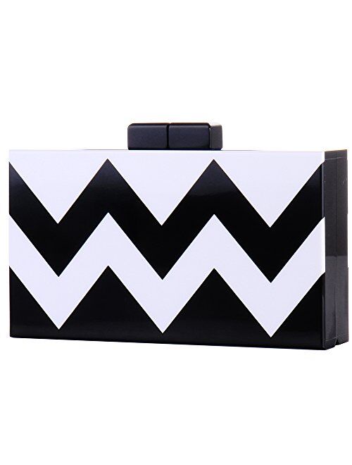 Women Acrylic Silver and Gold Box Clutch Purse Striped Evening Crossbody Bags