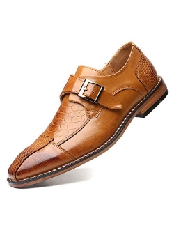 Mens Single Monk Strap Slip on Loafers Leather Oxford Modern Formal Business Dress Shoes