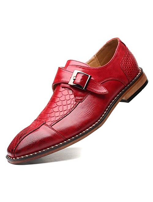 Mens Single Monk Strap Slip on Loafers Leather Oxford Modern Formal Business Dress Shoes