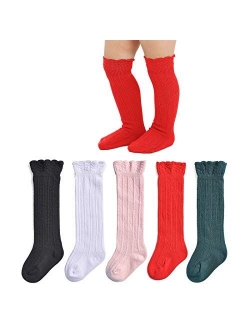 Epeius Baby Girls Boys Uniform Knee High Socks Tube Ruffled Stockings Infants and Toddlers (Pack of 3/5)