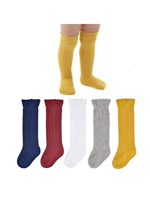 Epeius Baby Girls Boys Uniform Knee High Socks Tube Ruffled Stockings Infants and Toddlers (Pack of 3/5)