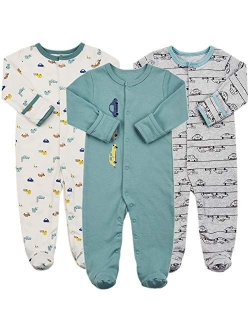 Baby Footed Pajamas with Mittens - 3 Pcs Infant Girls Boys Footie Onesies Sleeper Newborn Cotton Sleepwear Outfits