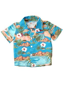 Toddler Baby Boys Short Sleeve Hawaiian Button Down Shirts Tops 3D Graphic Aloha Dress Shirts