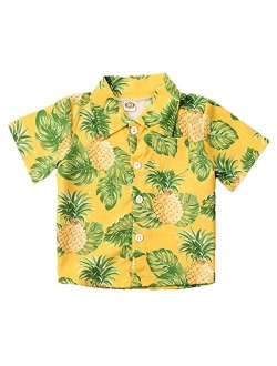 Toddler Baby Boys Short Sleeve Hawaiian Button Down Shirts Tops 3D Graphic Aloha Dress Shirts