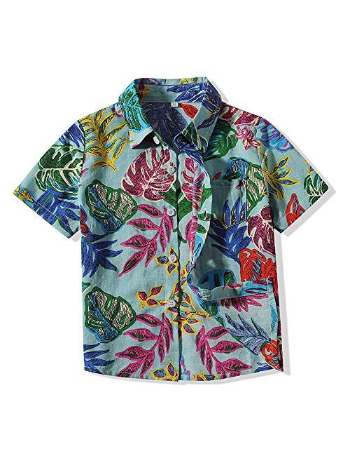 Multitrust Toddler Baby Boys Short Sleeve Hawaiian Button Down Shirts Tops 3D Graphic Aloha Dress Shirts