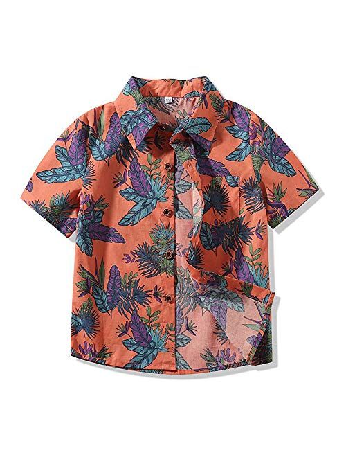 Multitrust Toddler Baby Boys Short Sleeve Hawaiian Button Down Shirts Tops 3D Graphic Aloha Dress Shirts