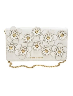 Handbags, Floral Applique Clutch With Detachable Chain