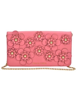 Handbags, Floral Applique Clutch With Detachable Chain