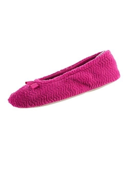 Women's Chevron Microterry Ballerina House Slipper with Moisture Wicking and Suede Sole for Comfort