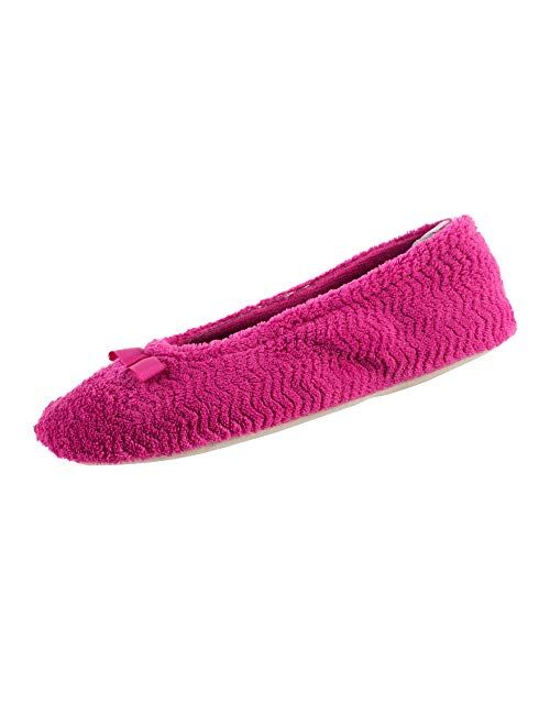 isotoner Women's Chevron Microterry Ballerina House Slipper with Moisture Wicking and Suede Sole for Comfort