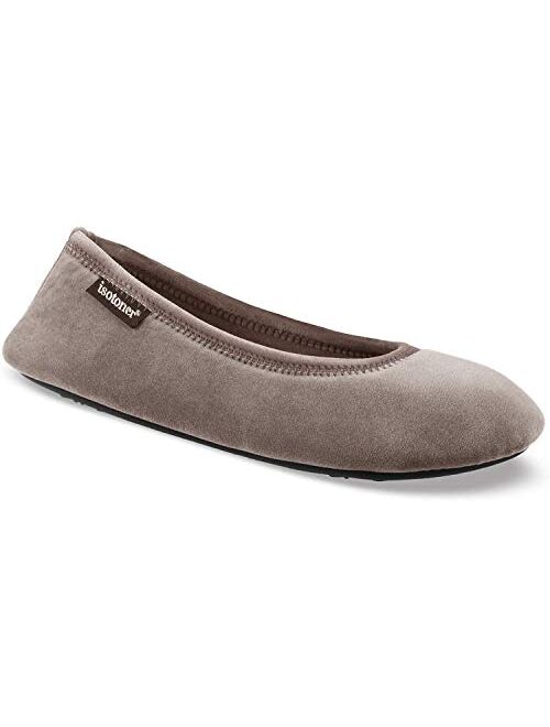 isotoner Women's Stretch Velour Victoria Ballerina House Slipper with all Around Memory Foam Comfort