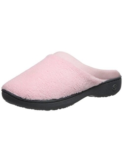 Women's Terry and Satin Slip On Cushioned Slipper with Memory Foam for Indoor/Outdoor Comfort