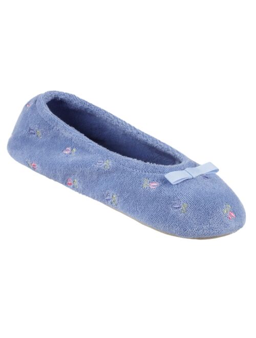 isotoner Women's Embroidered Terry Ballerina Slippers