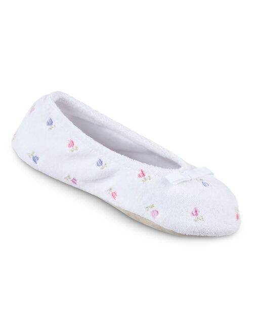 isotoner Women's Embroidered Terry Ballerina Slippers