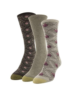 womens Diamond Floral Dress Crew Socks, 3 Pairs