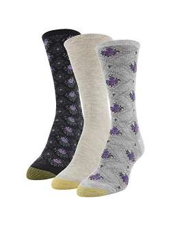 womens Diamond Floral Dress Crew Socks, 3 Pairs