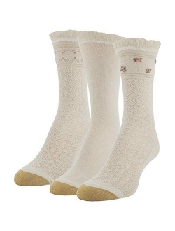 womens Border Lace Crew Socks, 3 Pairs