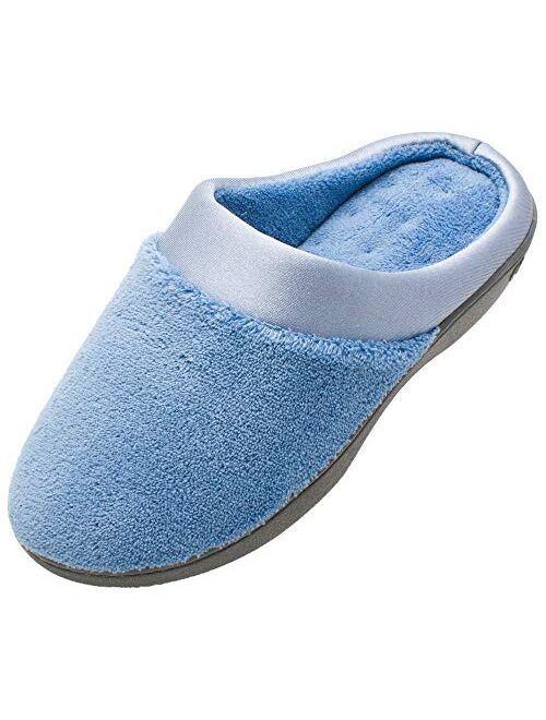 Isotoner Women's Microterry Pillowstep Satin Cuff Clog Denim