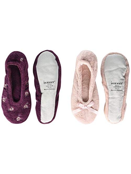 isotoner Women's 2 Pack Ballerina Embroidered and Solid Ballet Flat