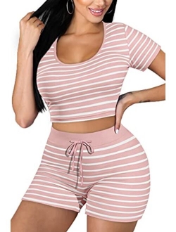 WIHOLL Womens Casual 2 Piece Short Sleeve Outfits Sets Summer Sexy Active Tracksuits