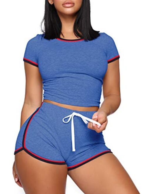 WIHOLL Womens Casual 2 Piece Short Sleeve Outfits Sets Summer Sexy Active Tracksuits