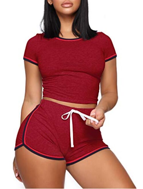 WIHOLL Womens Casual 2 Piece Short Sleeve Outfits Sets Summer Sexy Active Tracksuits