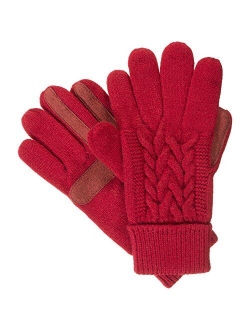 Women's Cable Knit Gloves with Touchscreen Palm Patches