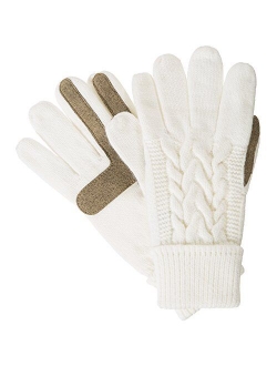 Women's Cable Knit Gloves with Touchscreen Palm Patches