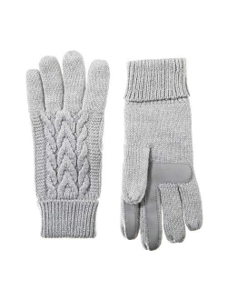 Women's Cable Knit Gloves with Touchscreen Palm Patches