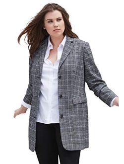 ellos Women's Plus Size Long Wool Blend Blazer