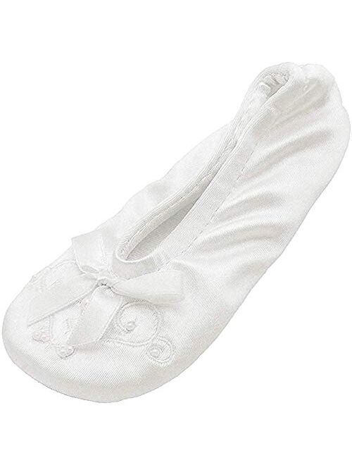 isotoner Girl's Satin Ballerina with Embroidered Pearl