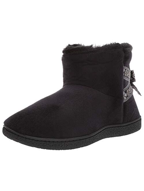 isotoner Women's Memory Foam Nora Boot faux Fur and Bow Detail With Indoor Outdoor Comfort Sole Slipper